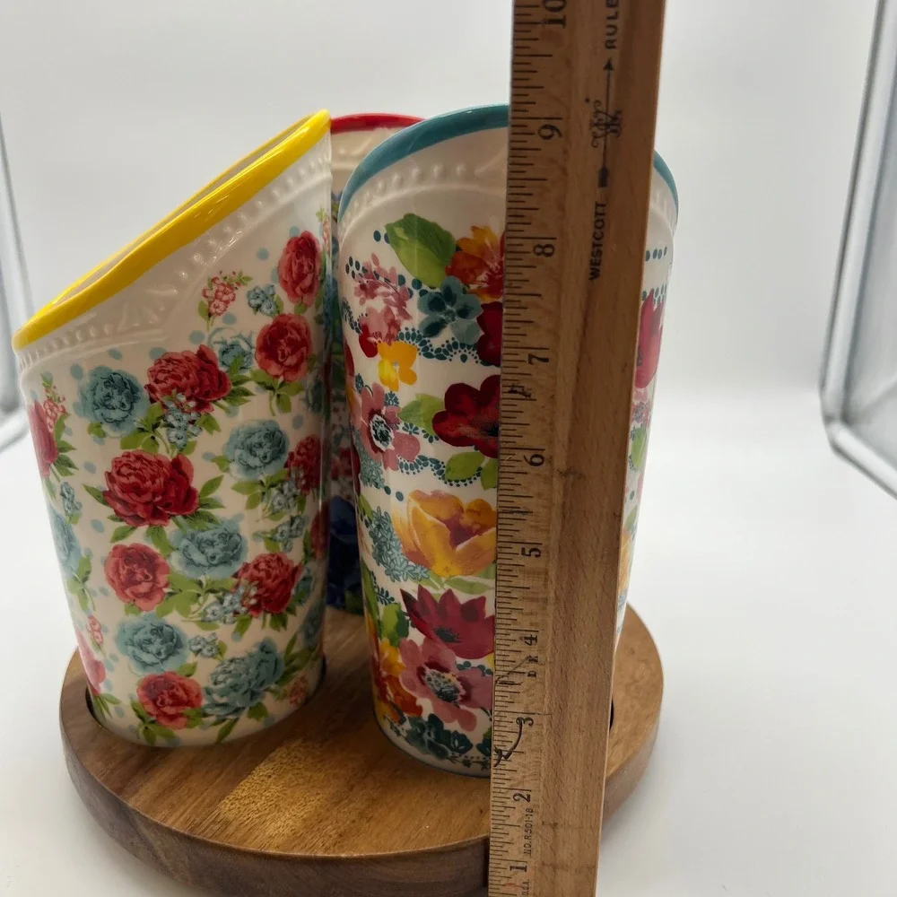 Pioneer Woman Floral Medley 3 Compartment Stoneware Utensil Holder Lazy Susan